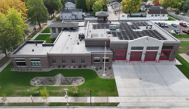 Drone view of Fire Station #4 in La Crosse, Wisconsin